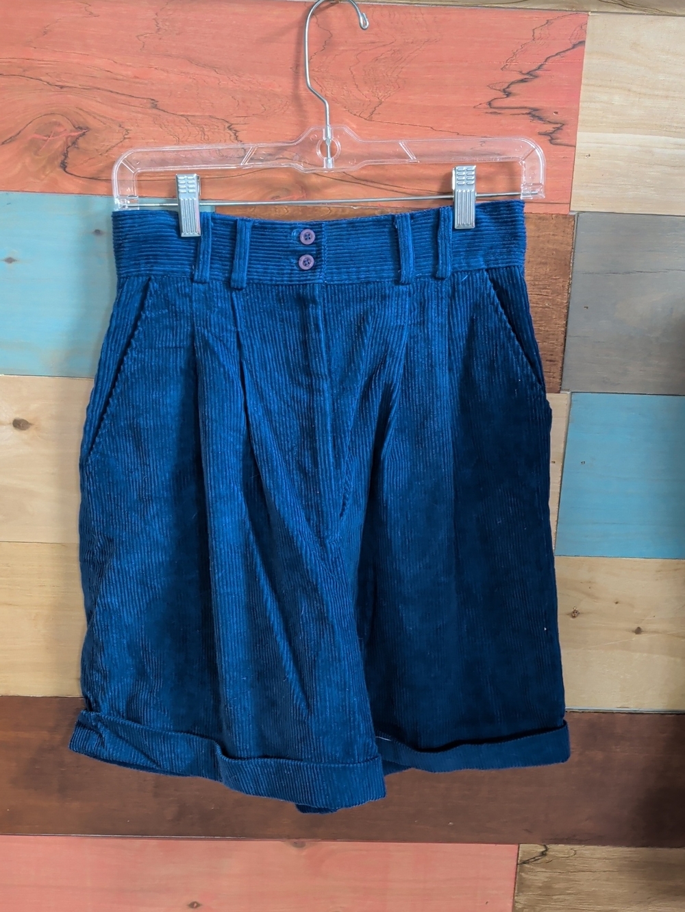 High-Rise Corduroy Bermuda Shorts in Deep Teal